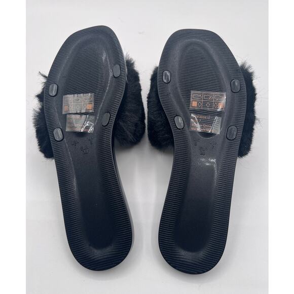 JOURNEE COLLECTION 'DUSK' FAUX FUR BAND SLIDE SANDALS BLACK WOMENS 7M NEW - Picture 10 of 12